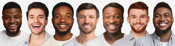 istock Row Of Multicultural Males Portraits In Collage, Panorama 1297779637