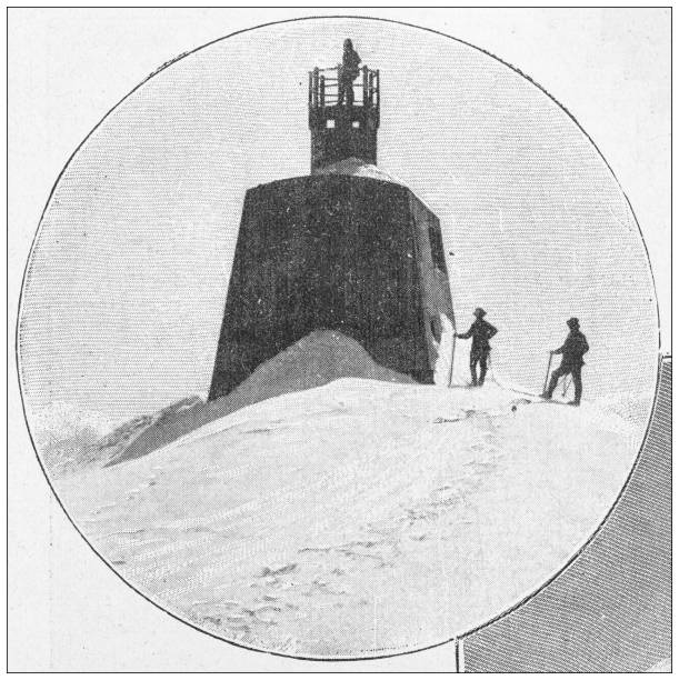 Antique black and white photograph: Mountain climbing on the Mont Blanc, Jansen Observatory