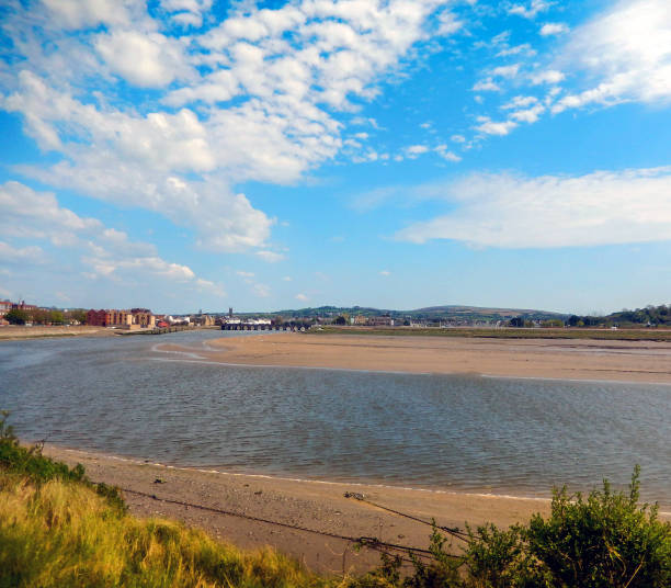 Scenic view of the estuary at Barnstable where the River Taw flows into the Bristol Channel. No people. Copy space.