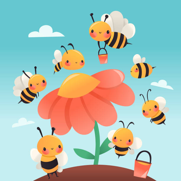 istock Super Cute Cartoon Honey Bees Garden 1297788329