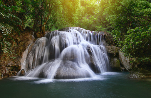 Beautiful waterfall at Huay mae kamin waterfall, Khuean Srinagarindra National Park, Kanchanaburi Province , Thailand