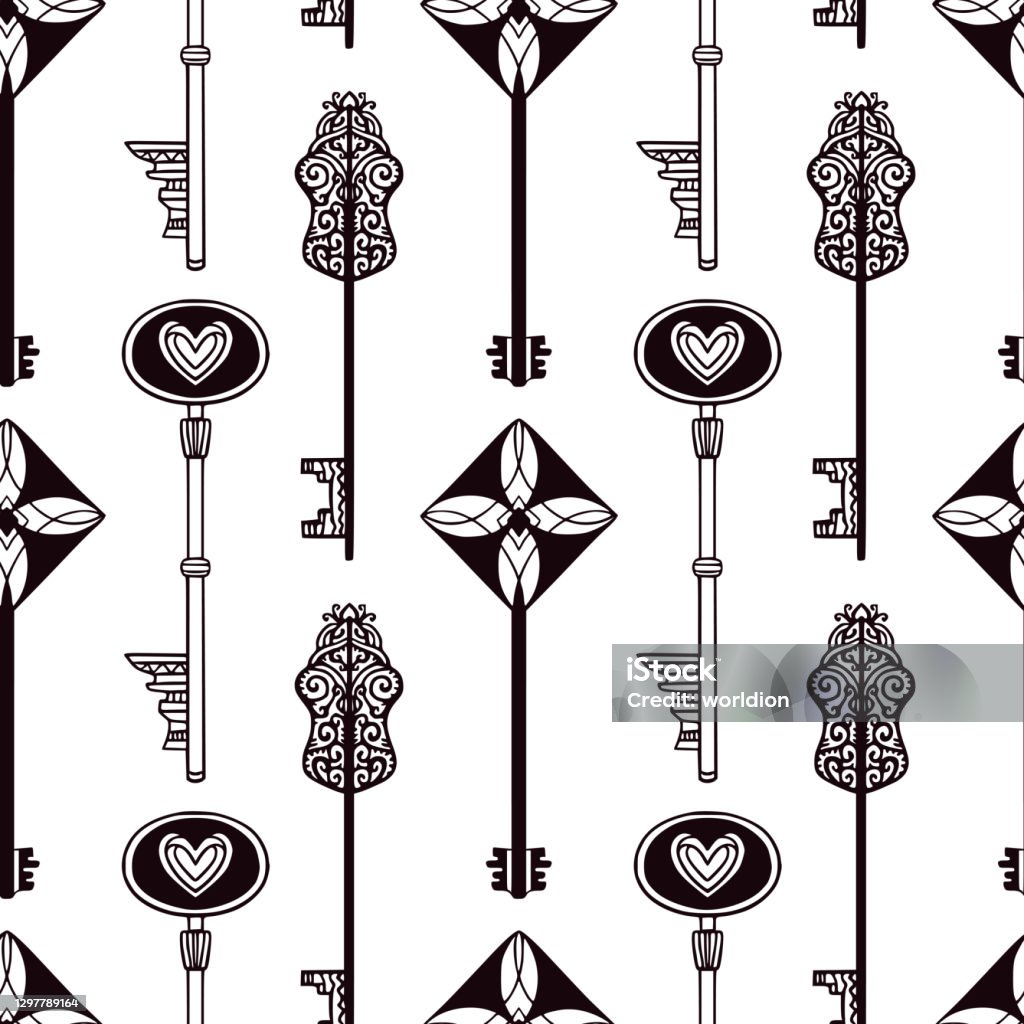 Key Design Patten's Vintage Keys Pattern Printable Repeating Design Stock Illustration ...