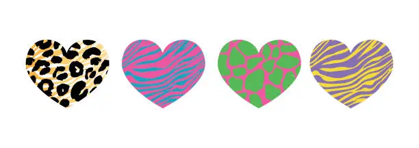 Vector illustration of hearts with animal print in vector format, individual objects