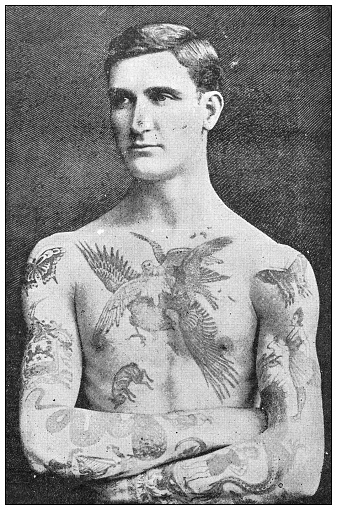 Antique black and white photograph: Tattoos