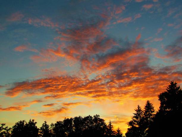 istock Beautiful orange and yellow clouds at dusk 1297794323