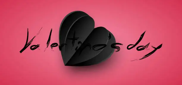 Vector illustration of Valentine's day background. Heartd black paper cut card. Abstract background.