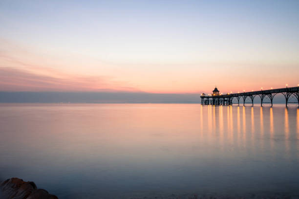 Sunset at Clevedon pier stock photo
