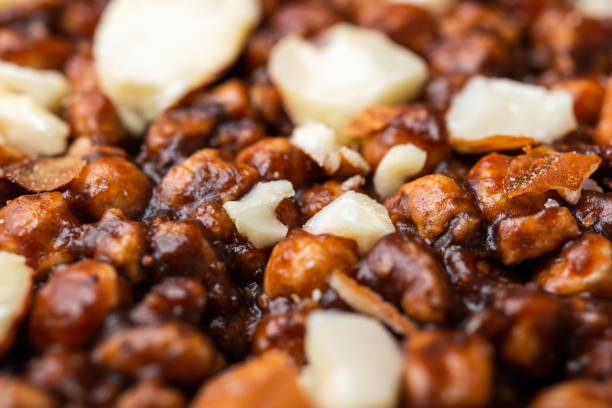 istock Protein granola bar, macro image, abstract food background 1297804682