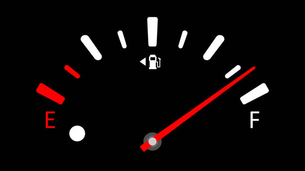 istock Fuel indicator, fuel gauge on black background. Full tank. 1297807588
