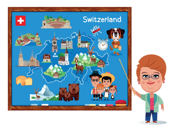 ilustrações de stock, clip art, desenhos animados e ícones de learn abaut switzerland - map switzerland swiss culture zurich