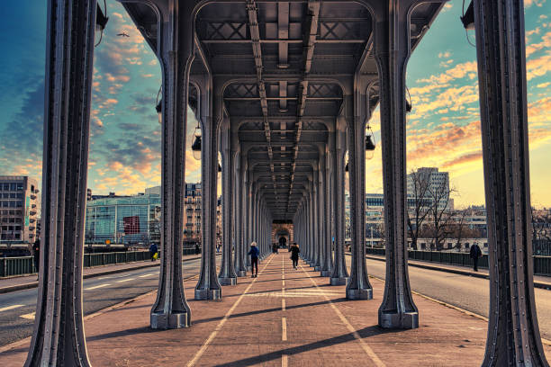 istock Sunset over Paris and the Bir-Hakeim bridge 1297810325