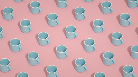 3d rendering of coffee cup, isometric view, background.