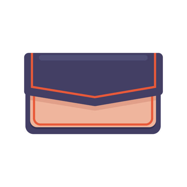 elegantní dámská fialová obdélníková spojková taška s růžovou kapsou, izolovaná na bílém pozadí - kabelka psaníčko stock ilustrace