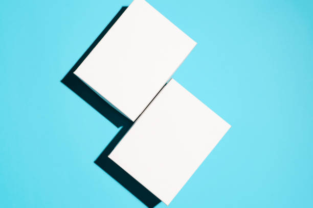 istock Delivery concept. Two white cardboard boxes mock up on blue background, flat lay. Empty space for logo, announcement. 1297813375