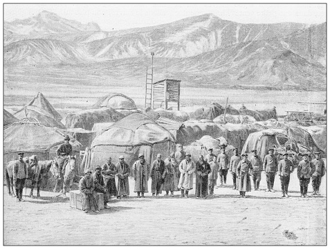 Antique illustration: Central Asia camp