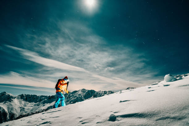 istock Ski mountaineering touring at night 1297814602