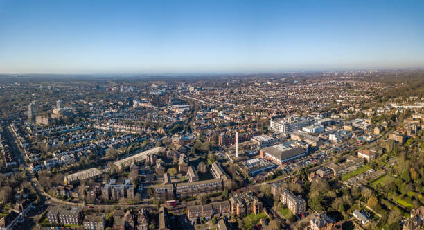 The drone aerial view of residential area of Kingston upon Thames. The drone aerial view of residential area of Kingston upon Thames. Kingston upon Thames is a town and borough now within Greater London, England, formerly within the county of Surrey. surrey england stock pictures, royalty-free photos & images