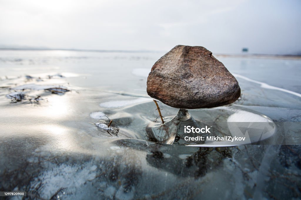Baikal Stones on the winter lake baikal Landscape - Scenery Stock Photo