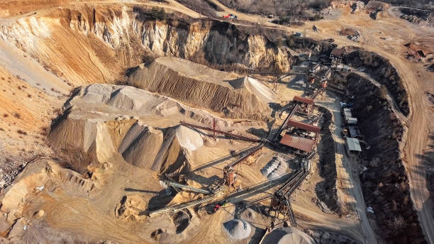 istock Aerial view of crushed stone quarry machine 1297821752