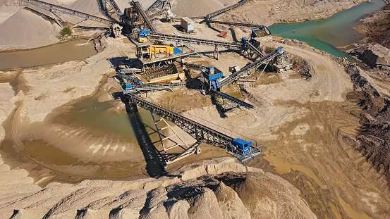 Crushed stone quarry machine from above