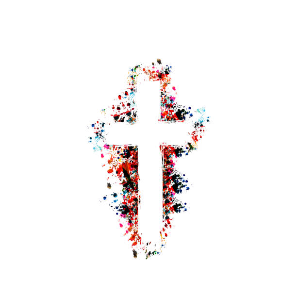 illustrazioni stock, clip art, cartoni animati e icone di tendenza di illustrazione vettoriale isolata a croce cristiana - crocifisso