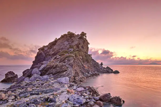 The sunrise at Agios Ioannis Kastri of Skopelos island, Greece