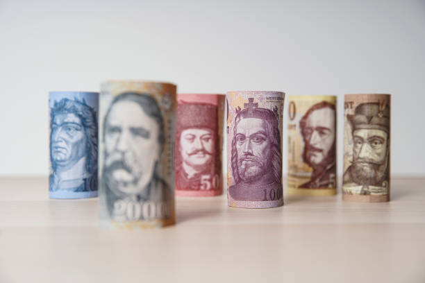 Hungarian forint 20,000 forint banknote rolled on a wooden table, Ferenc Deák in the foreground is blurred. Europe Hungary. Banknotes in different positions. Hungarian forint 20,000 forint banknote rolled on a wooden table, Ferenc Deák in the foreground is blurred. Europe Hungary. Banknotes in different positions. hungarian culture stock pictures, royalty-free photos & images