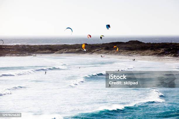 Kite Surfing On The Cape Peninsula Misty Cliffs South Africa Stock ...