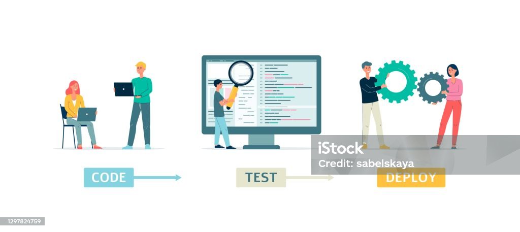Programming Code Testing With Programmers Flat Vector Illustration ...