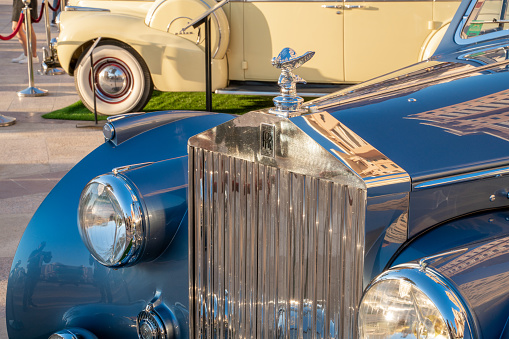 The Pearl Qatar, Doha, Qatar -March 20, 2020: 1948 Rolls Royce silver wraith classic car at a local car show.