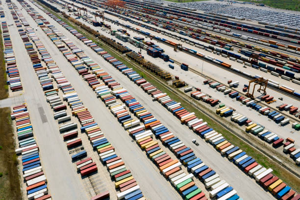 istock Cargo Containers and Freight Trains, Aerial View 1297832620