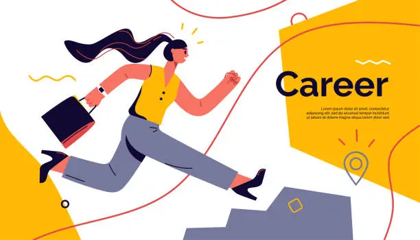 Vector illustration of Vector illustration on the theme of career, achievement, success depicting a running woman