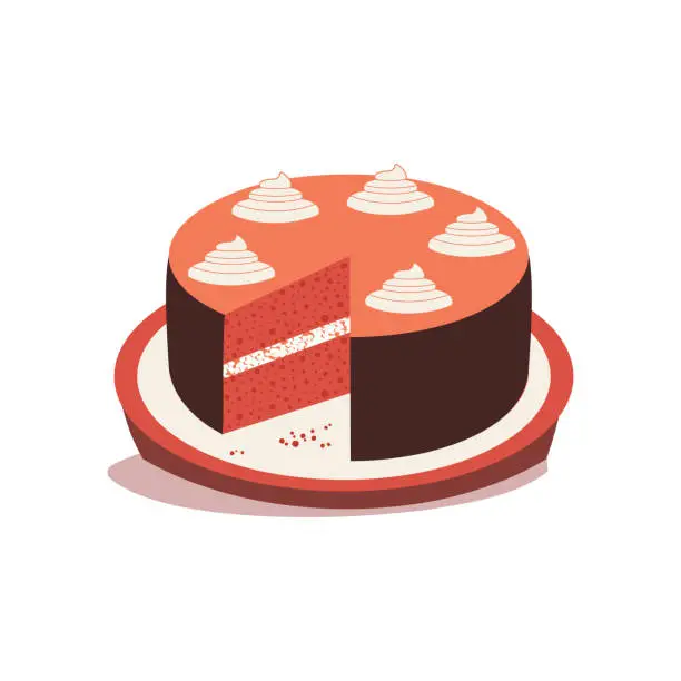 Vector illustration of Homemade Red Velvet Cheesecake flat vector icon