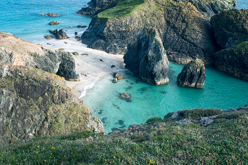The blues at one of Cornwall's honeypot locations Kynance Cove.