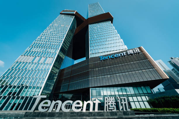 Building of Tencent company in Shenzhen, China Shenzhen, China - October 23, 2019: Building of Tencent company - Twin-skyscrapers headquarters located at Shenzhen Bay Start Up Plaza in Nanshan business district. shenzhen technology stock pictures, royalty-free photos & images