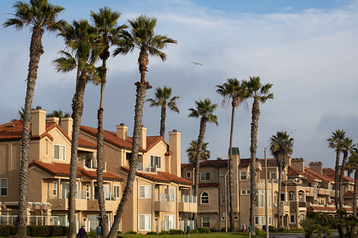 Long Beach, CA USA - Jan 18, 2021: street view of townhouse communities in Long Beach