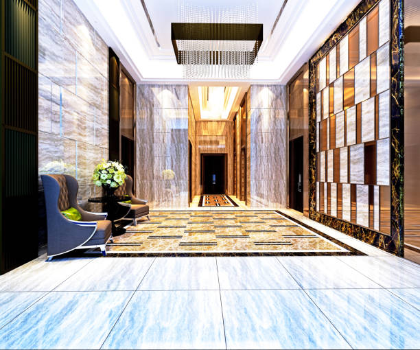 istock 3d render of luxury hotel lobby and reception 1297850100