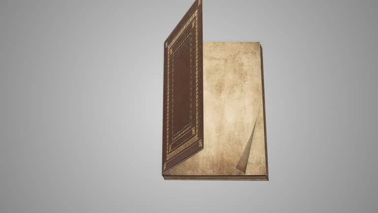 Old book opening animation. Retro style blank pages are turning,  The concept of fairy tale , guide, green screen part, zoom effect, education, ancient, close-up, template, loopable