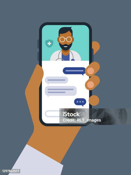 遠程醫療醫生通過智慧手機看醫檢查的插圖向量圖形及更多手機圖片 - 手機, 手, 醫生
