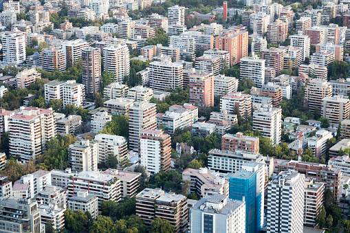 Santiago de Chile cityscape, aerial view.