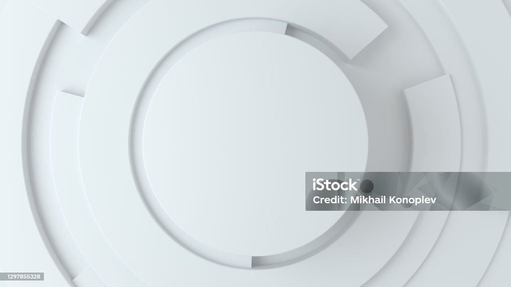 Abstract digital future concept design mock up. Circle white gray bright technology Hi-tech background. Business 3d pie chart graph for Your Documents, Reports and Presentations. 3d rendering Circle Stock Photo