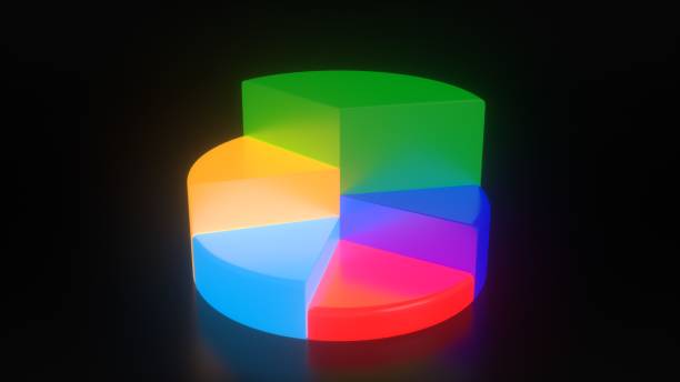 diagramme de cycle isométrique pour infographies. graphique à tarte 3d avec 5 parties et différentes couleurs. modèle d’entreprise. fond noir. pour le graphique, le rapport, la présentation, la brochure, la conception web. rendu 3d - graph chart report pie chart photos et images de collection