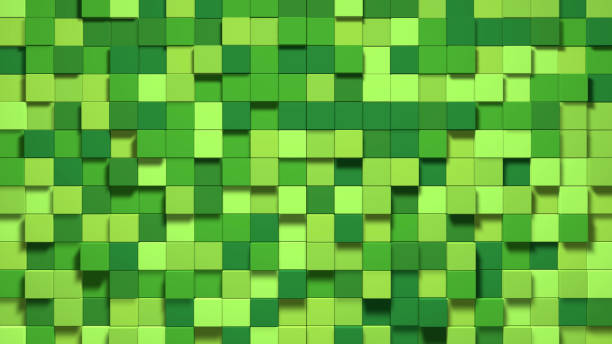 istock 3D Abstract cubes. Video game geometric mosaic waves pattern. Construction of hills landscape using  green grass blocks 1297855905