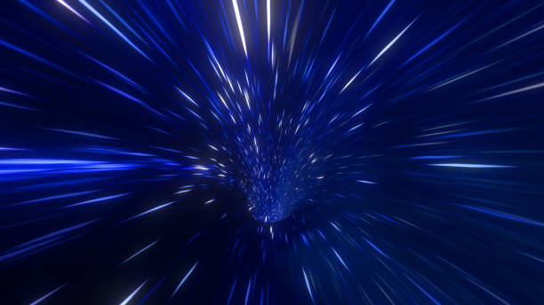 istock Wormhole straight through time and space, warp straight ahead through this science fiction. Abstract jump in space in hyperspace among stars. Data tunnel shuttle. Blue purple colorful. 3d rendering 1297855940