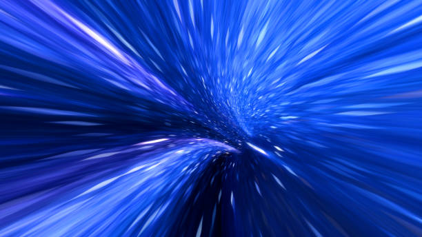 istock Wormhole straight through time and space, warp straight ahead through this science fiction. Abstract jump in space in hyperspace among stars. Data tunnel shuttle. Blue purple colorful. 3d rendering 1297856230