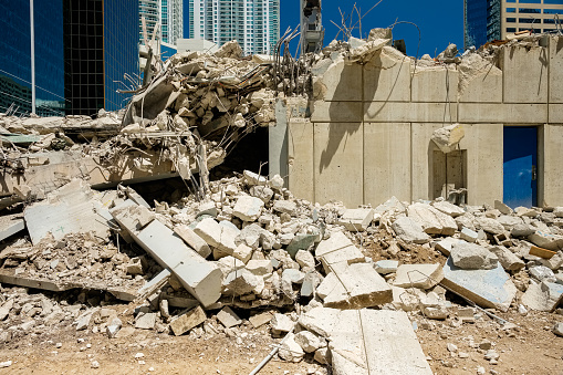 Downtown Miami demolition and construction site in the Brickell district.