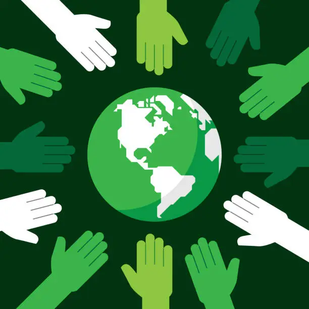 Vector illustration of Green Hands Around Globe