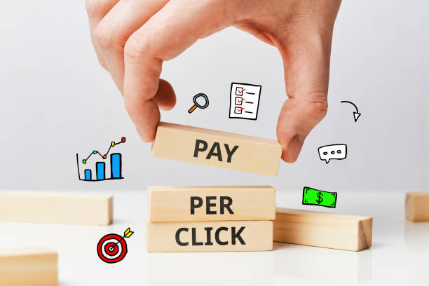 Pay per click PPC modern method of promoting advertising on the Internet stock photo