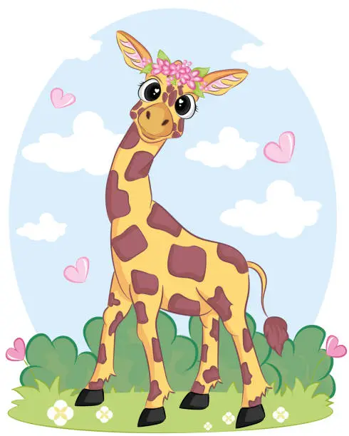 Vector illustration of Flat vector illustration of a giraffe. Design for Wallpaper, books, t-shirts, postcards, etc.