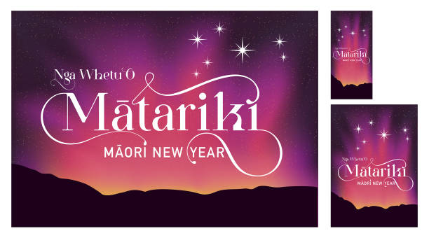 ilustraciones, imágenes clip art, dibujos animados e iconos de stock de nueva zelanda las estrellas del año nuevo matariki maorí - las pléyades